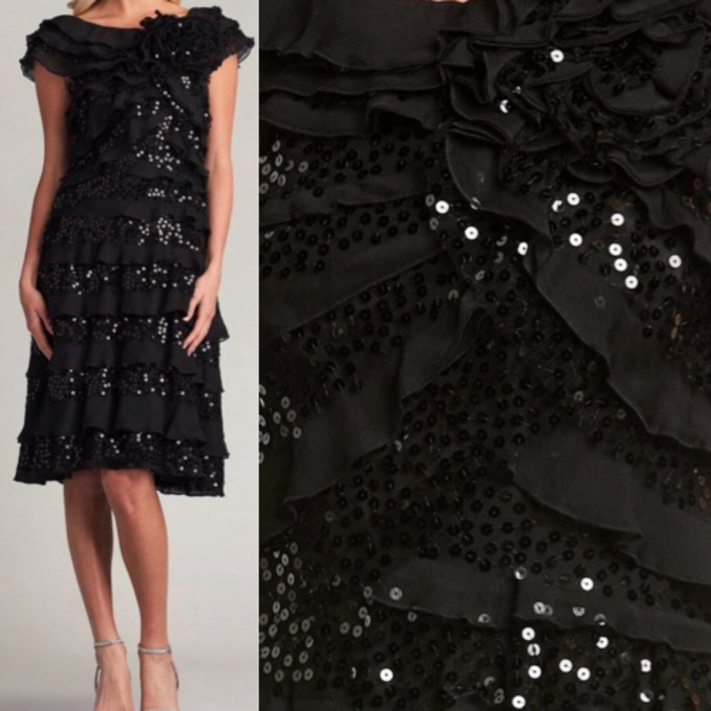 Nwt Tadashi Shoji Eston Rosette Embellished Tiered Dress Black Size 0